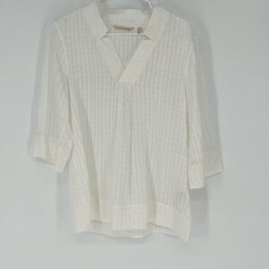 SOFT SURROUNDINGS Top Women's Medium White 3/4 Sleeve V-Neck Stretch Textured
